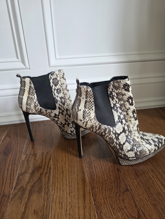 Michael Kors Collection Shoes - Michael Kors Collection Snake-Print Stiletto Ankle Boots - Black & Cream